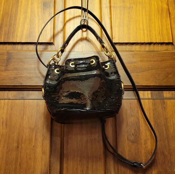 COACH POPPY BLACK SEQUINS CINCH DRAWSTRING MINI BUCKET CROSSBODY HANDBAG 18726 - Picture 16 of 16
